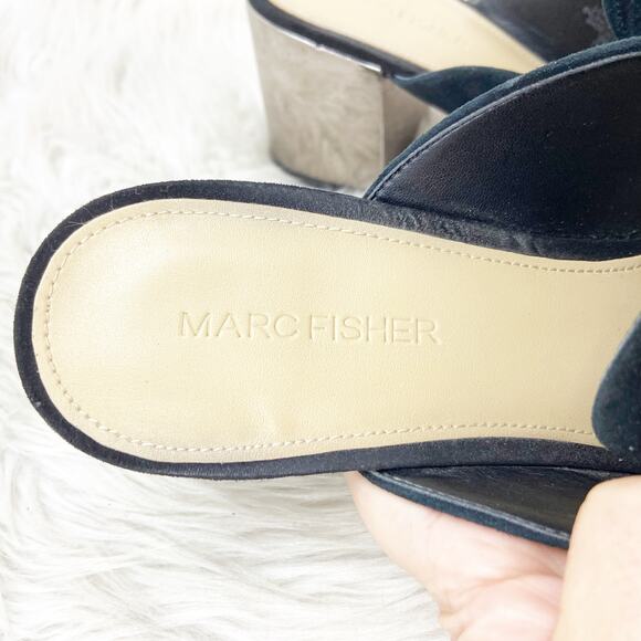 Marc Fisher 9 M Womens Black Suede Rima Buckle Slide Mule Mirror Heels Sandals - Picture 10 of 13